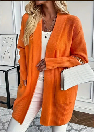 Damen vielseitige Strickjacke mit offenem Frontdesign und praktischen Taschen R&B
