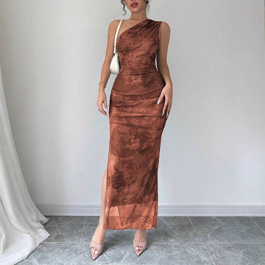 Damen Elegantes One-Shoulder Maxikleid mit sanften Raffungseffekten R&B