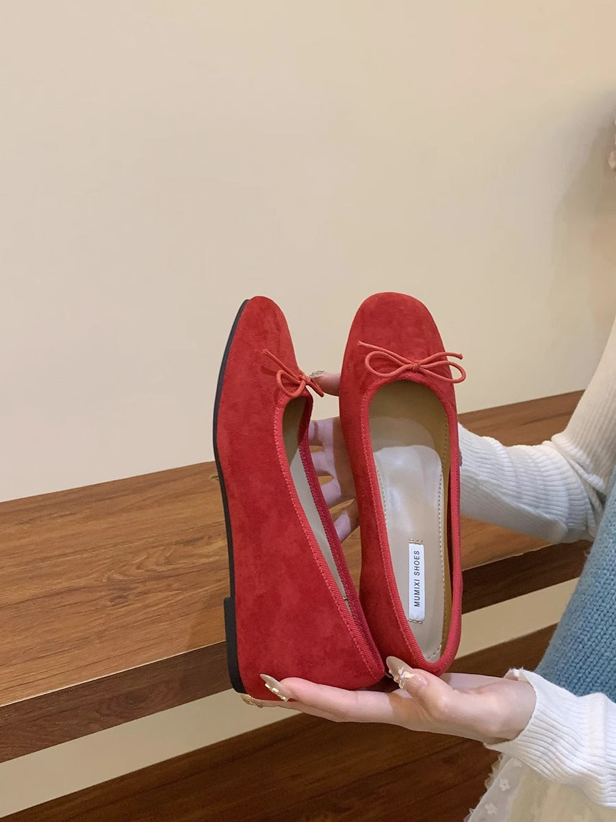 Damen Ballerinas aus hochwertigem Wildleder mit verspieltem Schleifen-Detail R&B