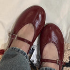 Damen Ballerinas mit verstellbarem Riemen und glänzender Oberfläche R&B