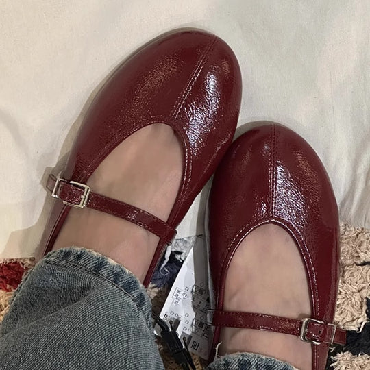 Damen Ballerinas mit verstellbarem Riemen und glänzender Oberfläche R&B