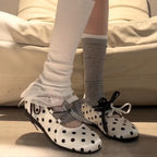 Damen Freizeit-Ballerinas mit modischem Punkte-Design und verstellbaren Schleifen R&B