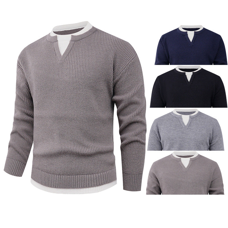 Herren Strickpullover mit V-Ausschnitt und modernem Rippenmuster R&B