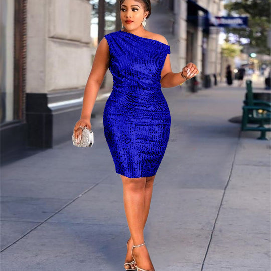 Damen Figurbetontes Cocktailkleid mit asymmetrischem Ausschnitt R&B