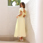 Damen Maxi-Kleid mit gewickeltem Oberteil und schwingendem Rock R&B