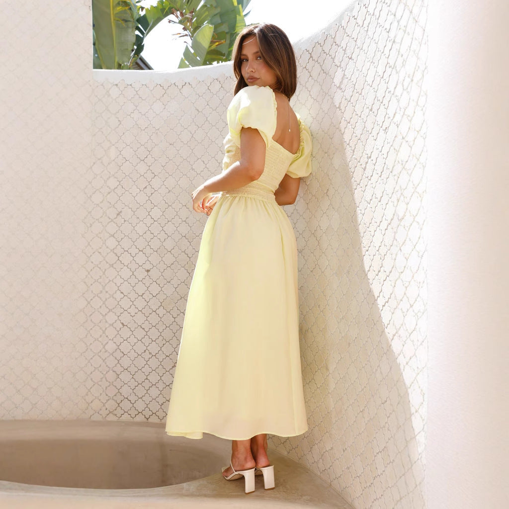 Damen Maxi-Kleid mit gewickeltem Oberteil und schwingendem Rock R&B