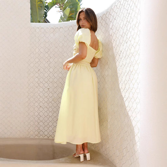 Damen Maxi-Kleid mit gewickeltem Oberteil und schwingendem Rock R&B