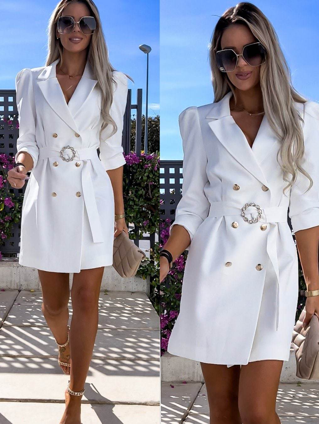Damen Blazer Kleid mit tailliertem Schnitt und glamourösem Knopfdetail R&B