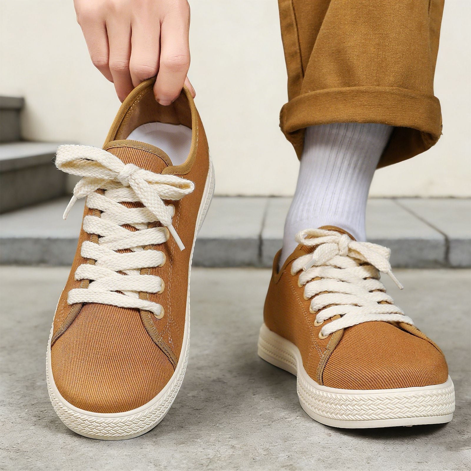 Damen Baumwoll-Sneaker mit natürlichem Obermaterial und rutschfester Sohle R&B