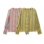 Damen Langarm-Bluse mit gestreiftem Design und elegantem Puffärmel R&B