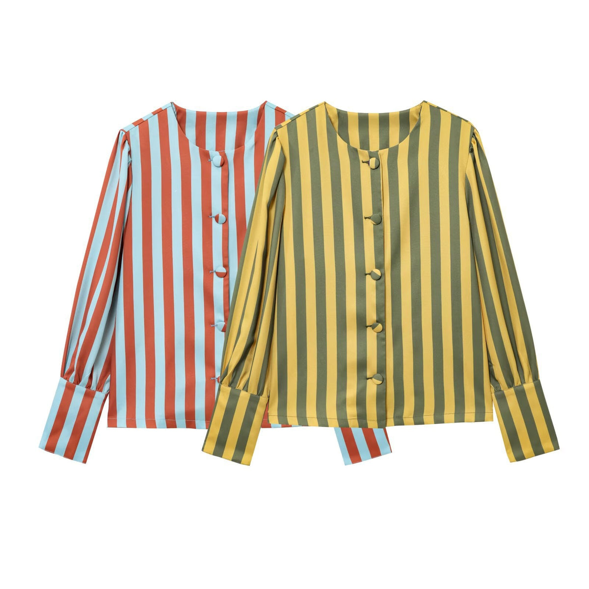 Damen Langarm-Bluse mit gestreiftem Design und elegantem Puffärmel R&B