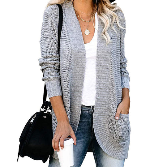 Damen Strickjacke mit offener Front und praktischen Seitentaschen R&B
