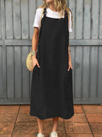 Damen lässiges Leinenkleid mit praktischen Taschen und verstellbaren Trägern R&B
