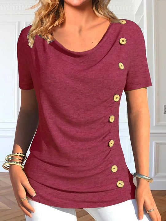 Damen Elegantes Rundhals-Oberteil mit Knopfdetails R&B