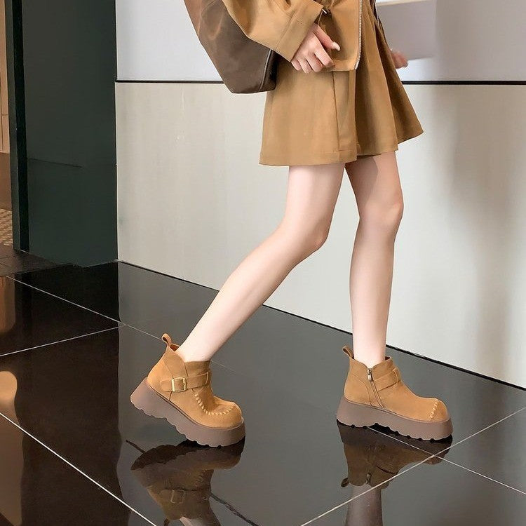 Damen Stylische Plateaustiefel mit modischem Schnallenverschluss R&B