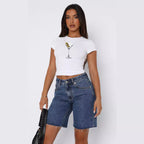 Damen Kurzarm Crop-Top mit fruchtigem Motiv und figurbetontem Schnitt R&B