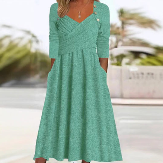 Damen Maxikleid mit eleganter Wickeloptik und praktischen Taschen Heidi-Mode