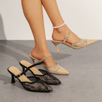 Damen Sling-High-Heels mit floralem Spitzenakzent R&B
