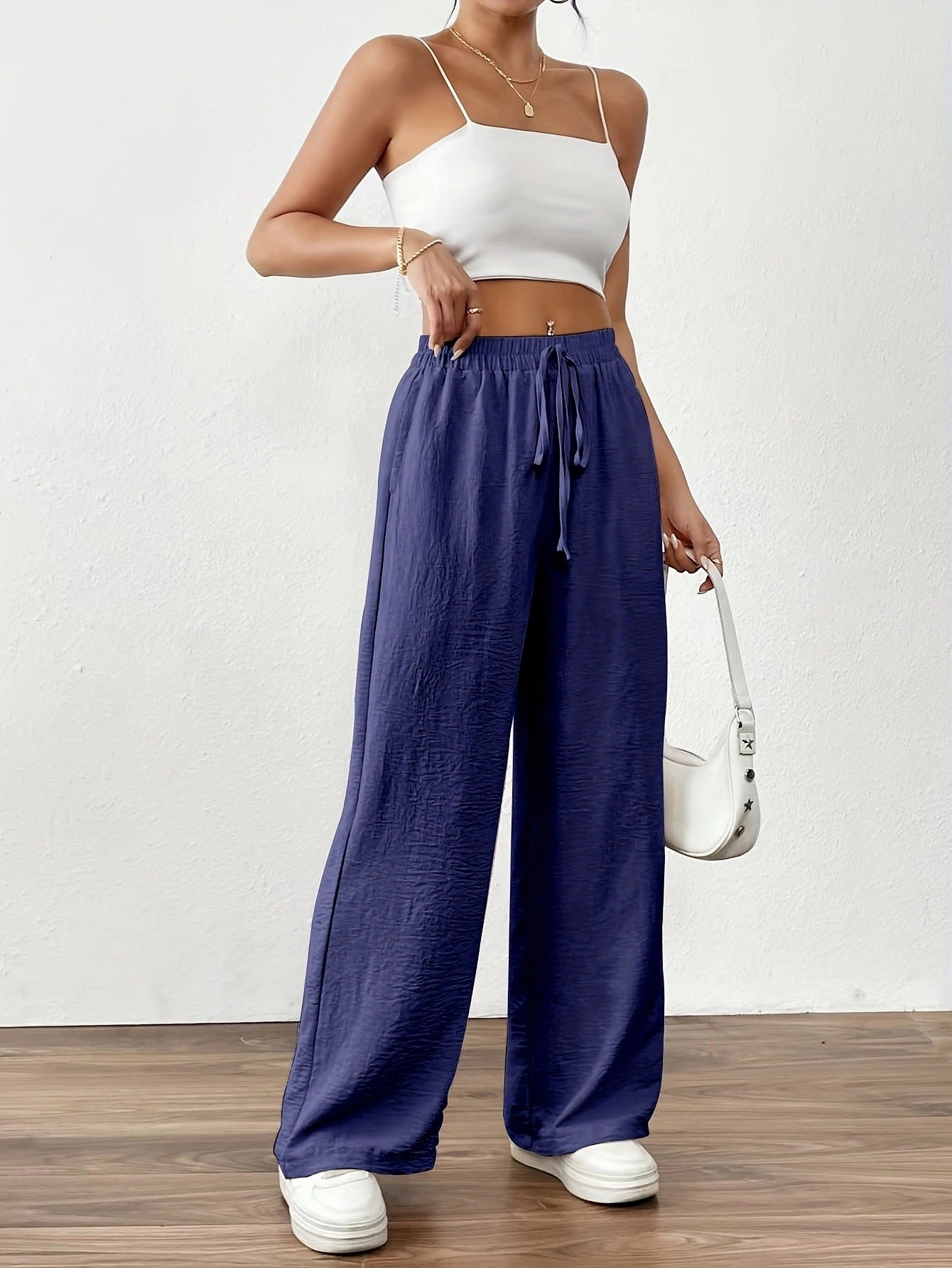 Damen Weit geschnittene Sommerhose mit elastischem Bund und Kordelzug R&B