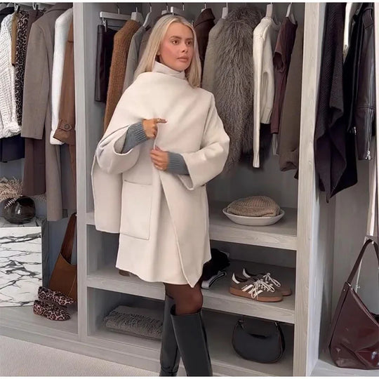 Damen Modische Wolljacke mit asymmetrischem Schnitt und praktischen Taschen R&B