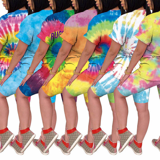 Damen Kurzarm-Set mit einzigartigem Cartoon-Druck und bequemen Radlerhosen R&B