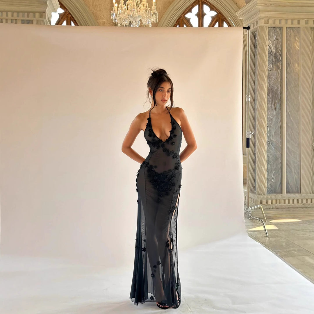 Damen Dekoratives Maxikleid mit raffinierten Spitzenakzenten und verführerischem V-Ausschnitt R&B