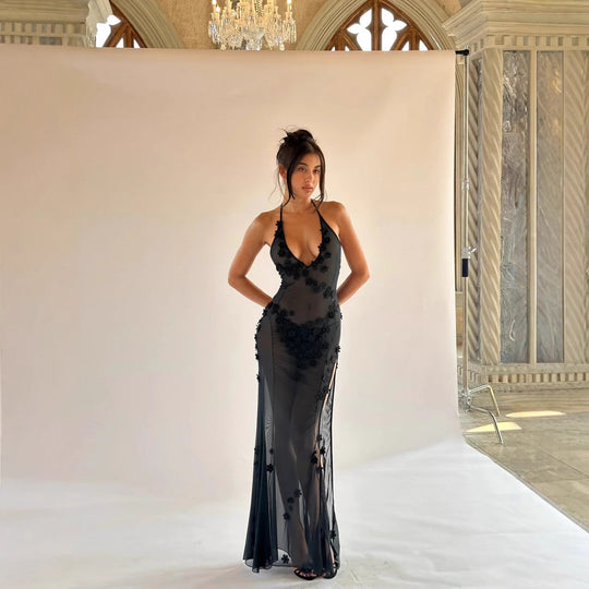 Damen Dekoratives Maxikleid mit raffinierten Spitzenakzenten und verführerischem V-Ausschnitt R&B