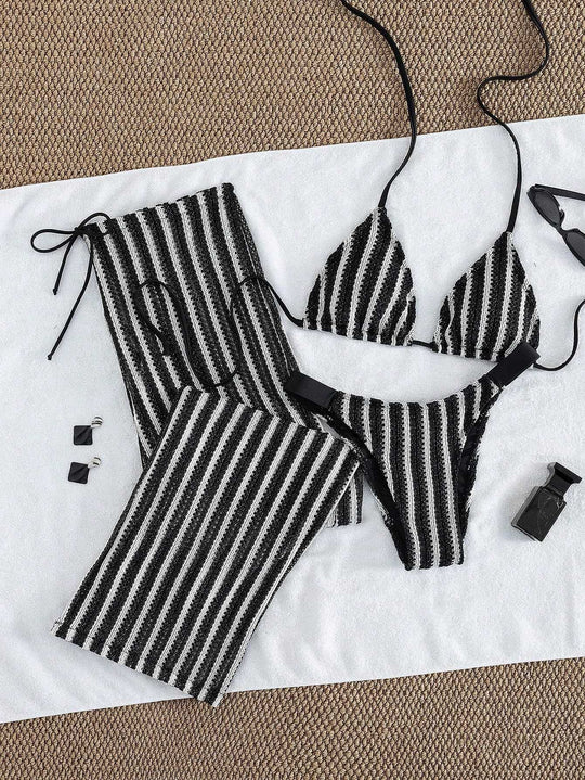 Damen Triangel-Bikini-Set mit modischem Wickeltuch R&B