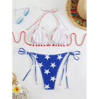 Damen Triangel-Bikini mit amerikanischem Streifen- und Sternenmotiv R&B