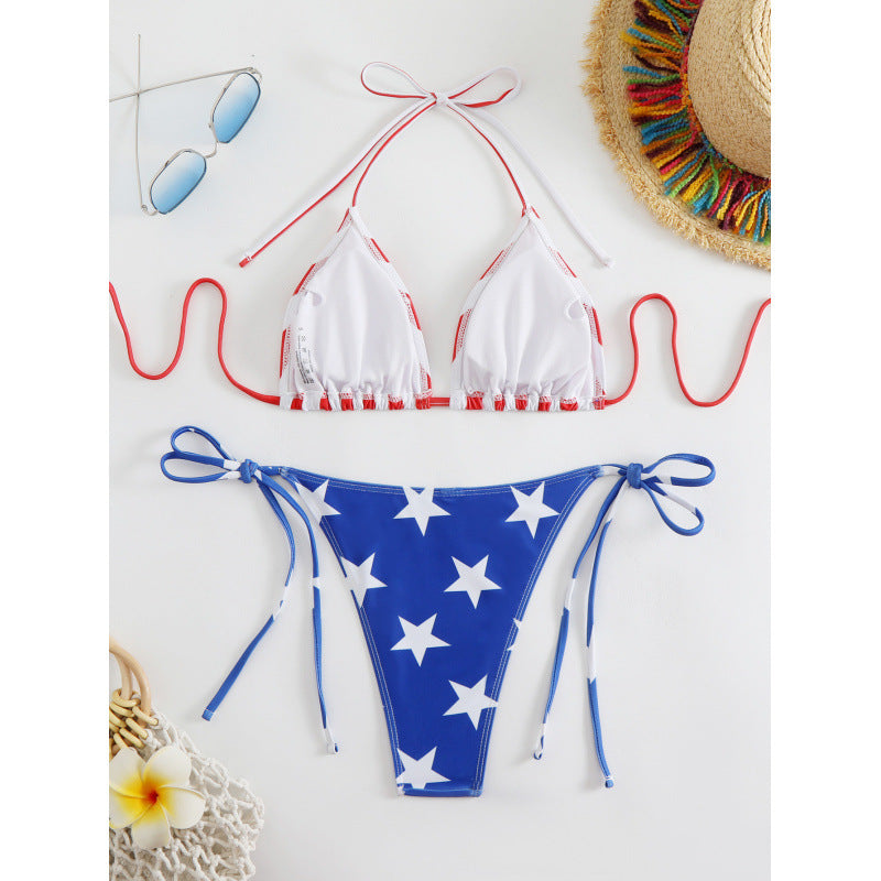 Damen Triangel-Bikini mit amerikanischem Streifen- und Sternenmotiv R&B