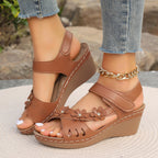 Damen Wedge-Sandaletten mit stilvollem Blüten-Design und verstellbarem Riemen R&B