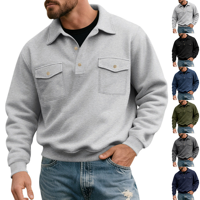 Herren nan Pullover mit Polokragen und aufgesetzten Brusttaschen R&B