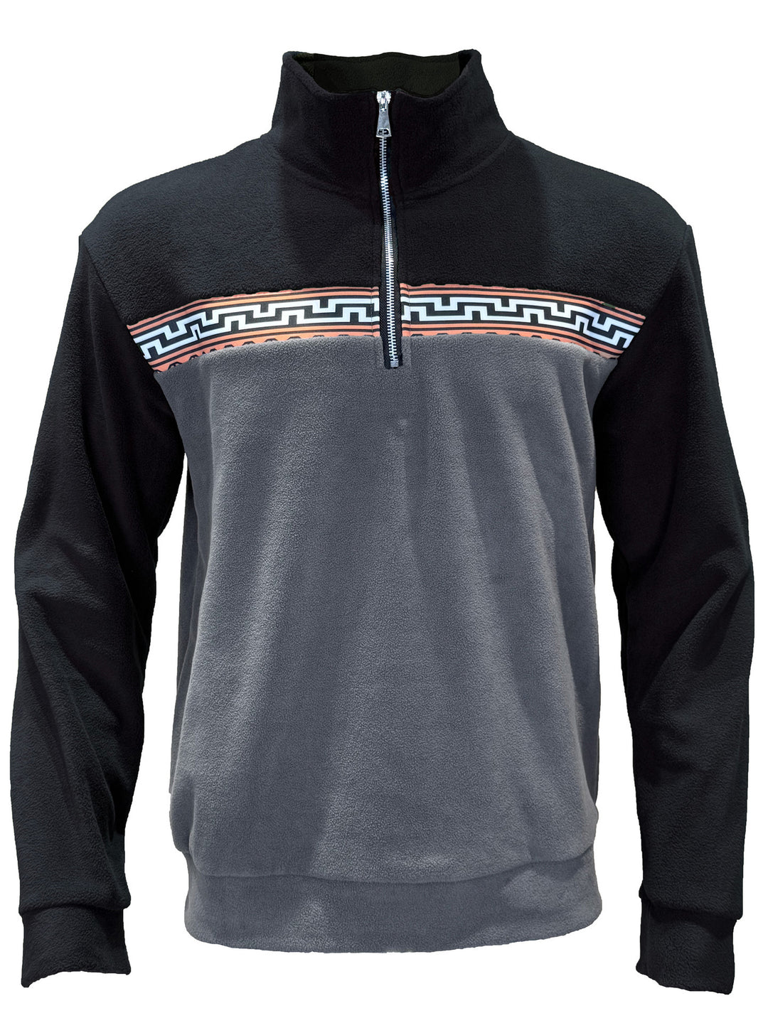 Herren Fleece-Pullover mit stylishem Stehkragen und farblich abgesetztem Muster R&B