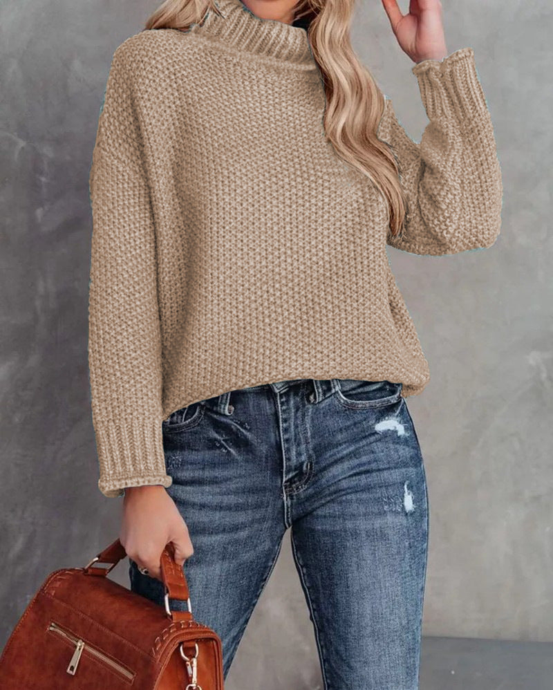 Damen kuscheliger Strickpullover mit hohem Kragen und luftiger Struktur R&B