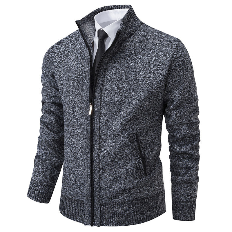 Herren sportliche Strickjacke mit Stehkragen und Reißverschluss R&B