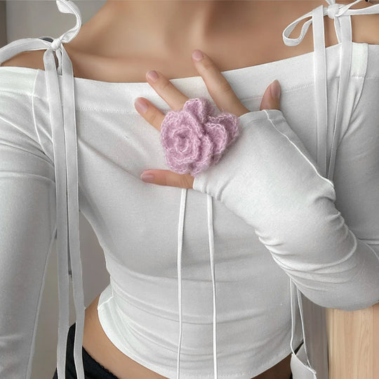 Damen eleganter Choker mit floralen Details und Satinband R&B