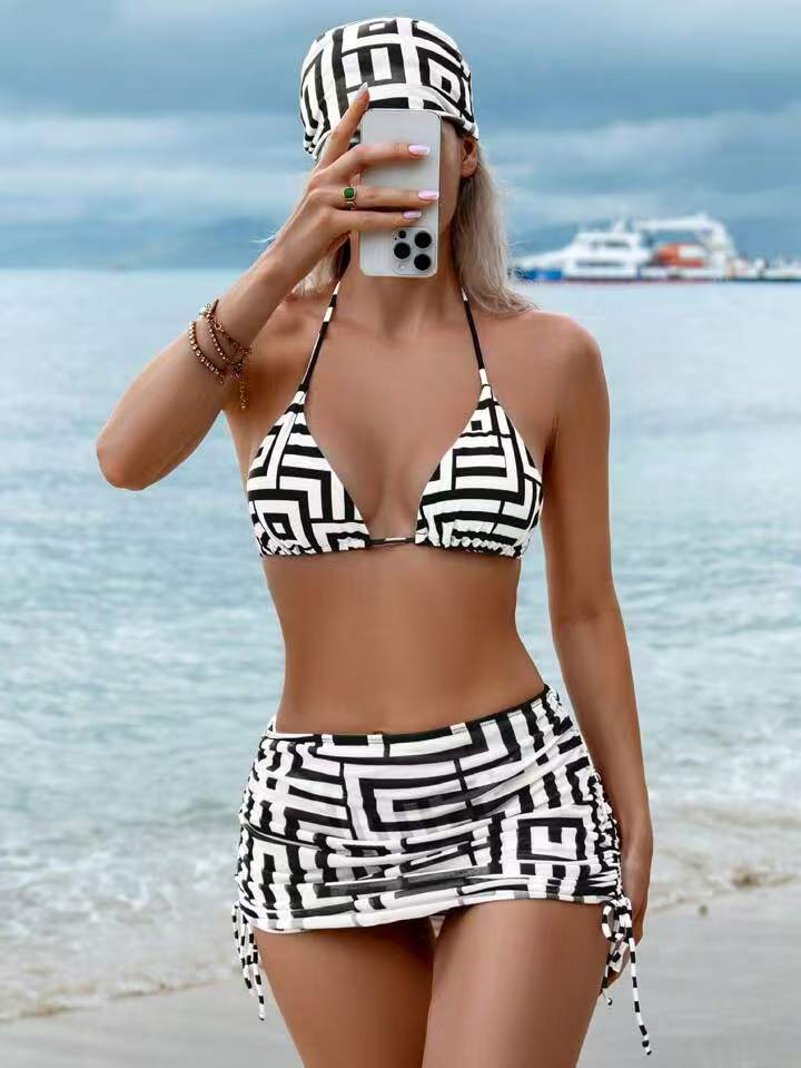 Damen Bikini-Set mit herausnehmbarem Bustier-Oberteil und verstellbarem Wickelrock R&B