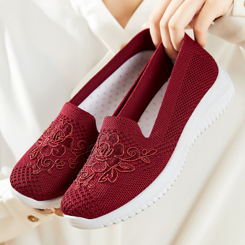 Damen Bequeme Slip-On Sneakers mit dekorativem Blumenmuster R&B