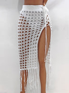 Damen gehäkelter Strand-Sarong mit Fransen R&B