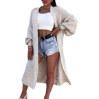Damen Langer Strickcardigan mit weiten Ärmeln und praktischen Taschen R&B