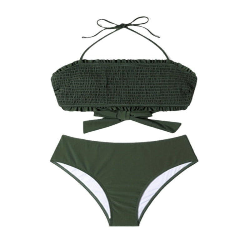 Damen Bikini-Set mit modischem Bandeau-Oberteil und hoch geschnittenem Slip R&B