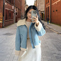 Damen modische Denimjacke mit Fellkragen und oversized Schnitt R&B
