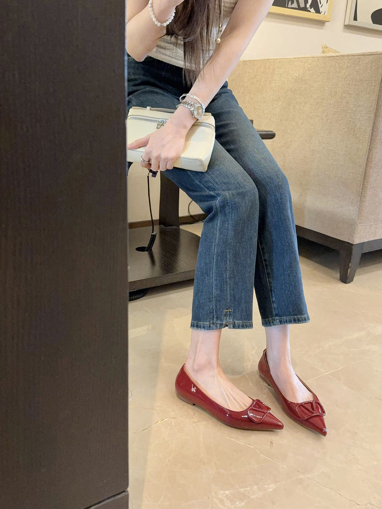 Damen spitze Ballerinas aus glänzendem Lackleder mit elegantem Riemchen R&B