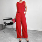 Damen Modisches Zweiteiliges Set mit Cropped Oberteil und weiten Hosen R&B