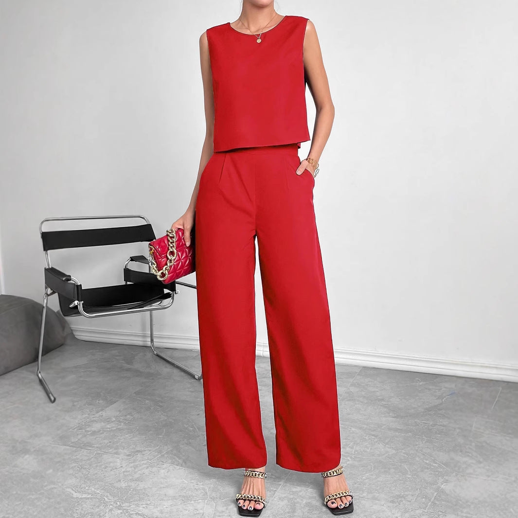 Damen Modisches Zweiteiliges Set mit Cropped Oberteil und weiten Hosen R&B