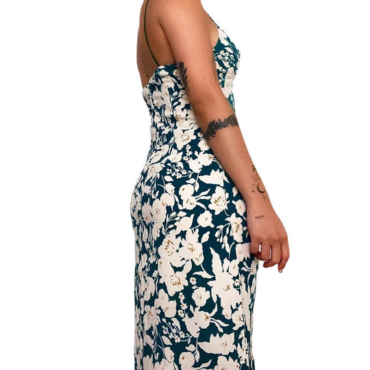 Damen Spaghettiträger Maxikleid mit floralem Design und hohem Schlitz R&B