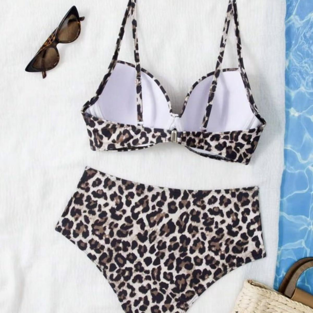 Damen Hoch tailliertes Bikini-Set mit gepolstertem Oberteil und animalischem Muster R&B