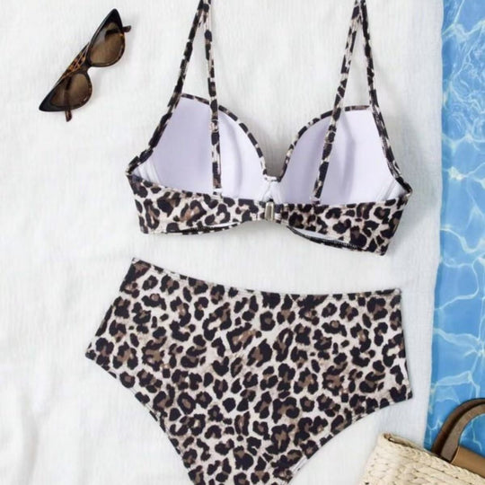 Damen Hoch tailliertes Bikini-Set mit gepolstertem Oberteil und animalischem Muster R&B