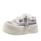 Damen Plattform Sneakers mit dekorativen Perlen und luftiger Mesh-Oberfläche