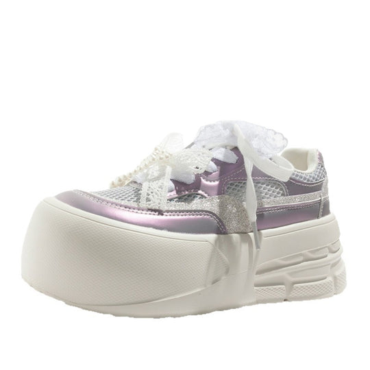 Damen Plattform Sneakers mit dekorativen Perlen und luftiger Mesh-Oberfläche R&B